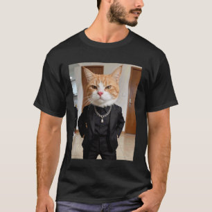 Gangsterkatze schwarzer Anzug Kette Boss Attitüde T-Shirt