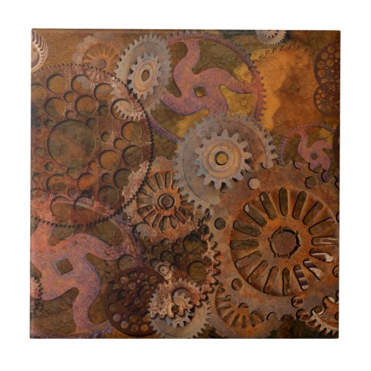 Gangwechsel - Steampunk-Zahnräder und -zahnrädchen Fliese (Vorderseite)