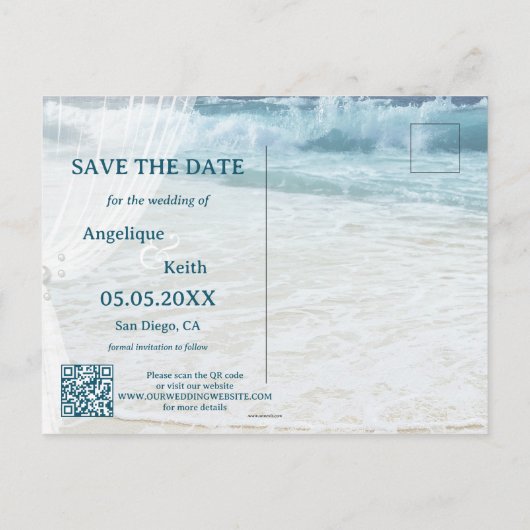 Gannet Beach QR Code Foto Save the Date Ankündigungspostkarte (Rückseite)