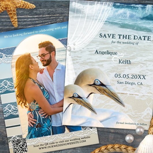 Gannet Beach QR Code Foto Save the Date Karte