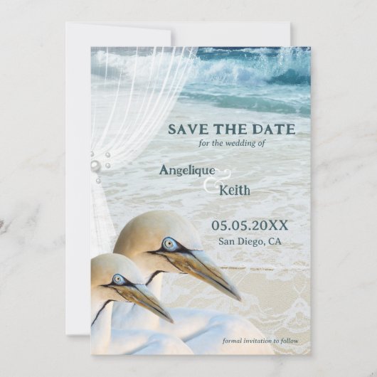 Gannet Beach QR Code Foto Save the Date Karte (Vorderseite)