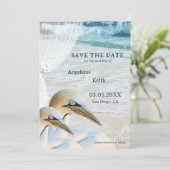 Gannet Beach QR Code Foto Save the Date Karte (Stehend Vorderseite)