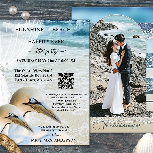 Gannet QR Beach Foto glücklich immer nach Hochzeit Einladung