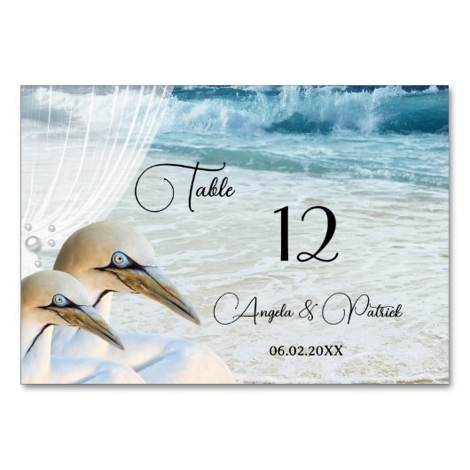 Gannets Beach Wedding Tischnummer Card (Rückseite)