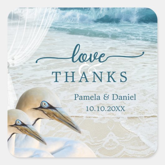 Gannets Elegant Beach Wedding Danke Sticker (Vorderseite)