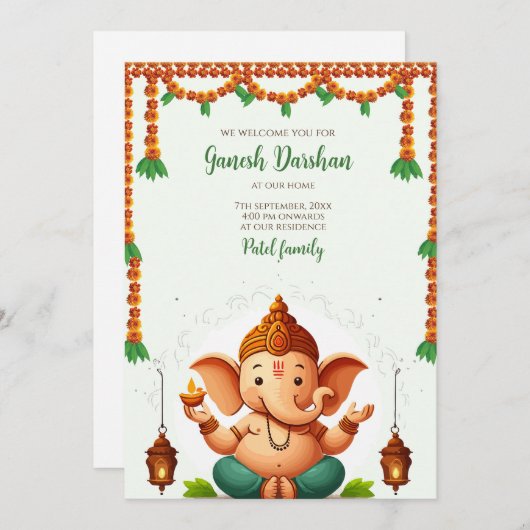 Ganpati darshan Einladung Ganesh poja Karte (Vorne/Hinten)
