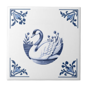 Gans Delft Blau und Weiß Florale Ecken Vogel Fliese