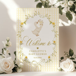Gans geschlechtsneutrale Gingham-Baby-Shower-Begrü Poster