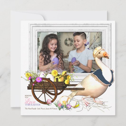 Gans mit Ei-Foto-Ostern-Karte Einladung (Vorderseite)