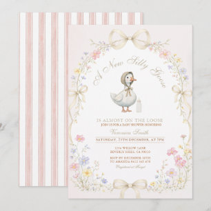 Gans Wildblume Rosa Elfenbein Babyparty Einladung