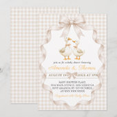 Gänschen-Baby-Party1 Gingham  Einladung (Vorne/Hinten)