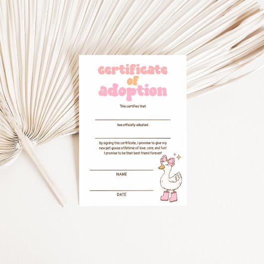 Gänschen-Zertifikat über die Adoption Einladung