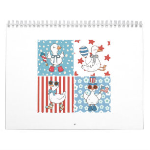 Gänse American USA Flag Gedenktag 4. Juli Kalender