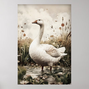 Gänse-Antikdruck, Frühlings-Digitalmalerei Poster