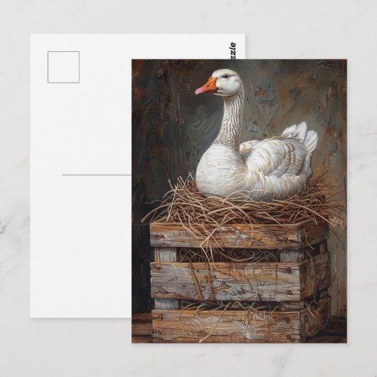 Gänse auf Nestmalerei Postkarte (Vorne/Hinten)
