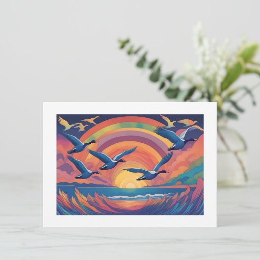 Gänse bei Sunrise Mitteilungskarte (Stehend Vorderseite)