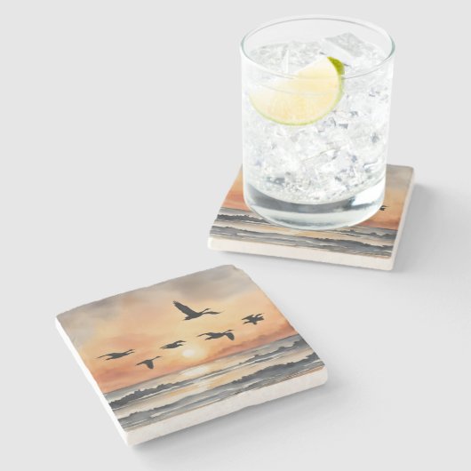 Gänse bei Sunrise Steinuntersetzer (Seitenansicht)