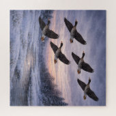 Gänse bei Winteruntergang Puzzle (Horizontal)