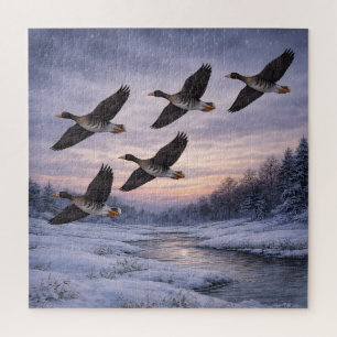 Gänse bei Winteruntergang Puzzle