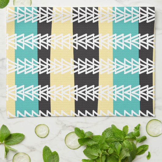 Gänse fliegen Über Türkis, Gelb u. Schwarzes Geschirrtuch (Gefaltet)