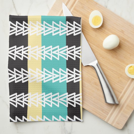 Gänse fliegen Über Türkis, Gelb u. Schwarzes Geschirrtuch (Viertel Falte)