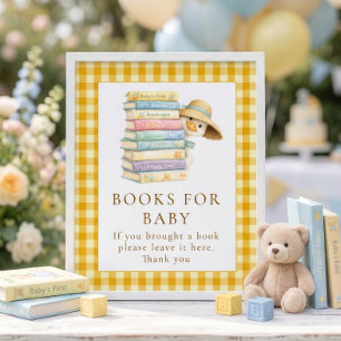 Gänse-Gelb-Gingham-Bücher-Schild Baby-Party Poster