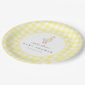 Gänse-Gingham-Baby-Shower-Papierteller Pappteller (Schrägansicht)
