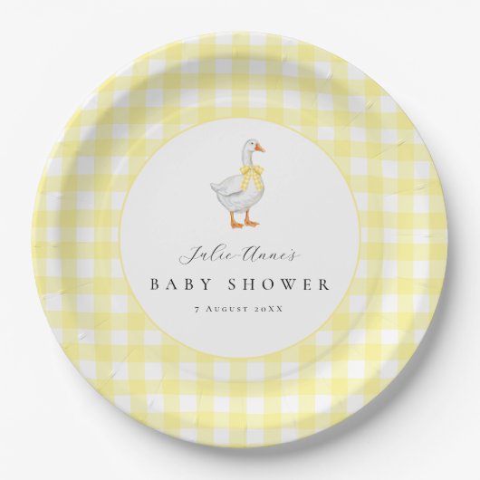 Gänse-Gingham-Baby-Shower-Papierteller Pappteller (Vorderseite)