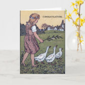 Gänse-Girl-Kopfzeile Zuhause Niederländische Grußk Karte (Gelbe Blume)