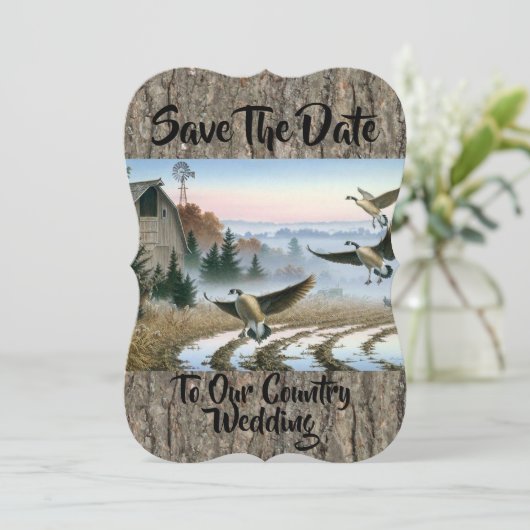 Gänse im landwirtschaftlichen Feld Save The Date (Stehend Vorderseite)