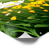 Gänse im Teich mit Blume und Gras Poster (Ecke)