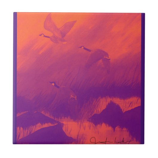 Gänse in Orange & Lila Fliese (Vorderseite)