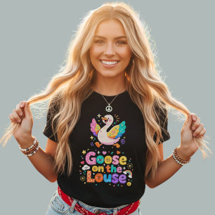 Gänse-Laus-Bunte-Kawaii-Gekritzel-Typografie T-Shirt