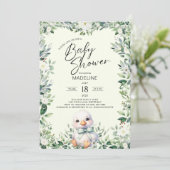 Gänse mit Bow Greenery Kinderdusche Einladung (Stehend Vorderseite)