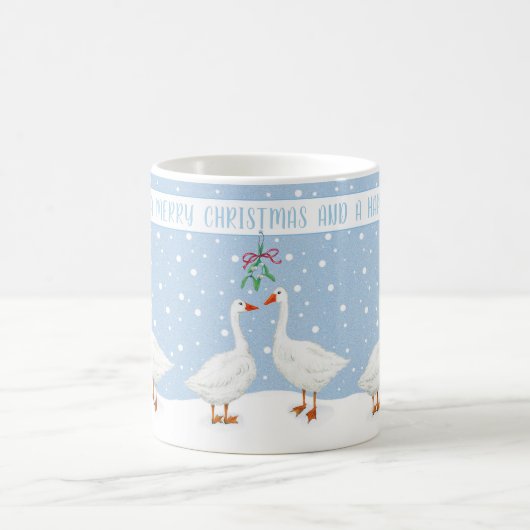 Gänse Snow Mistletoe Frohe Weihnachtsfeier Tasse (Mittel)