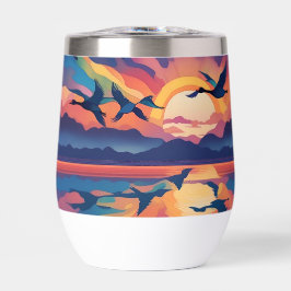 Gänse über Wasser bei Sonnenaufgang