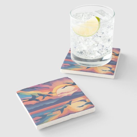 Gänse über Wasser Steinuntersetzer (Seitenansicht)