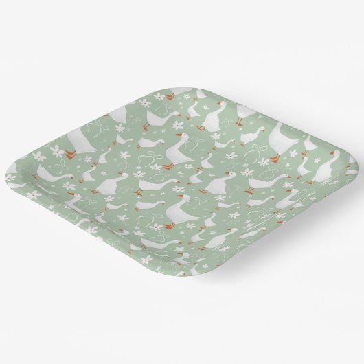 Gänse und Bohnen grün Pappteller (Gewinkelt)