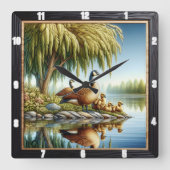 Gänse und Ducks River Quadratische Wanduhr (Vorderseite)