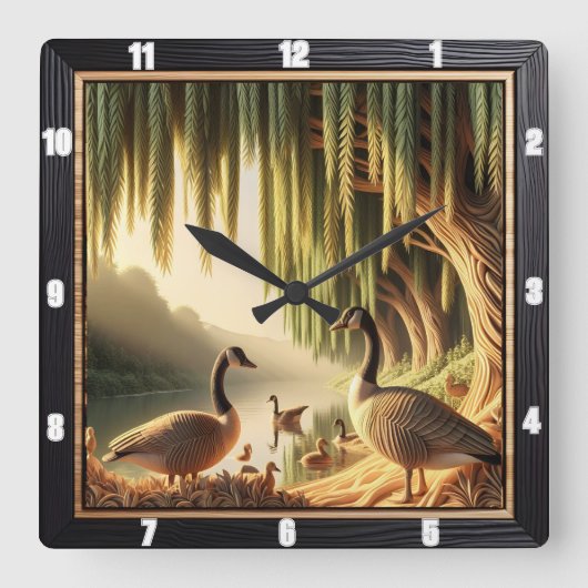 Gänse und Enten Quadratische Wanduhr (Vorderseite)