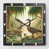 Gänse und Enten Rustikal Quadratische Wanduhr (Vorderseite)