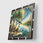 Gänse und Enten Willow Geese Rustic River Quadratische Wanduhr (Winkel)