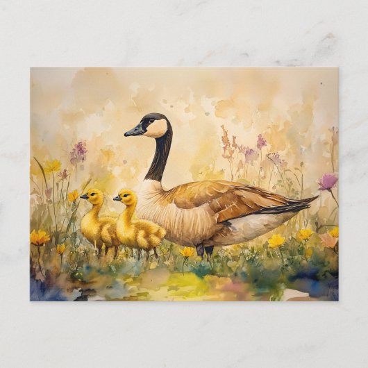 Gänse und Goslings Frühling Postkarte (Vorderseite)