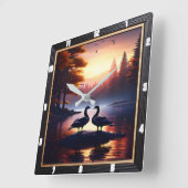 Gänse und Lakeside Enten Rustikal Quadratische Wanduhr (Winkel)