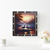 Gänse und Lakeside Enten Rustikal Quadratische Wanduhr (Zuhause)