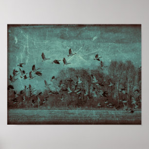 Gänse Vintage antike Aquamarine Grüne Textur Decou Poster