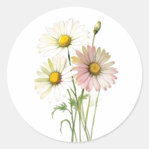 Gänseblümchen-Aquarell-Blume modern professionell Runder Aufkleber