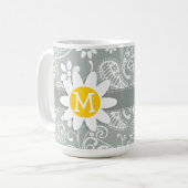 Gänseblümchen auf Aschen-Grau; Graues Paisley Kaffeetasse (Vorderseite Links)