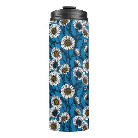 Gänseblümchen auf Blau Thermosbecher (Vorderseite)