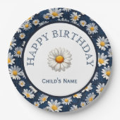 Gänseblümchen auf blauem Denim-Geburtstag Pappteller (Vorderseite)